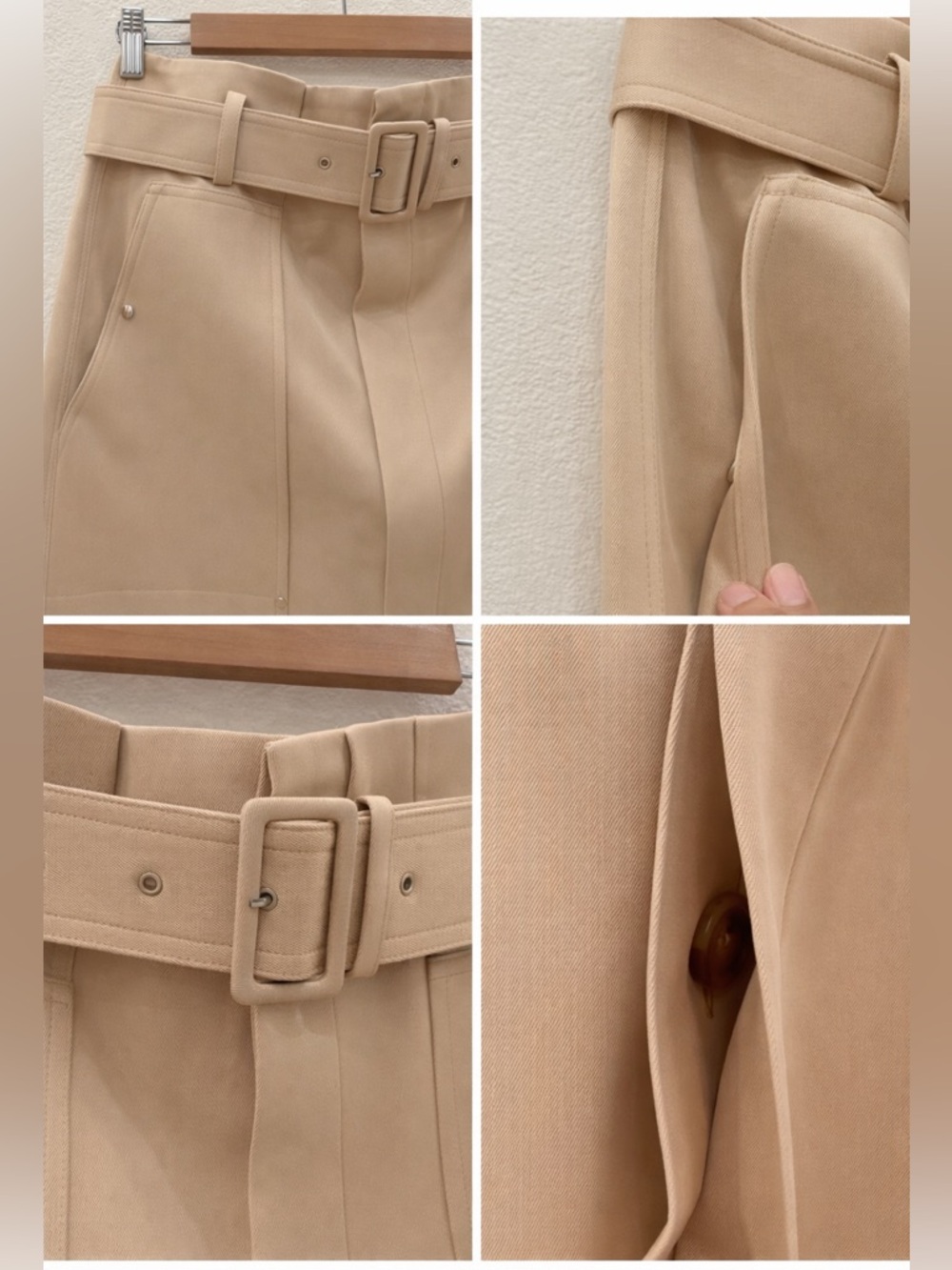 NWT A.L.C. Belted Cotton-Twill Midi Skirt in Latte Size 8 - Picture 14 of 16